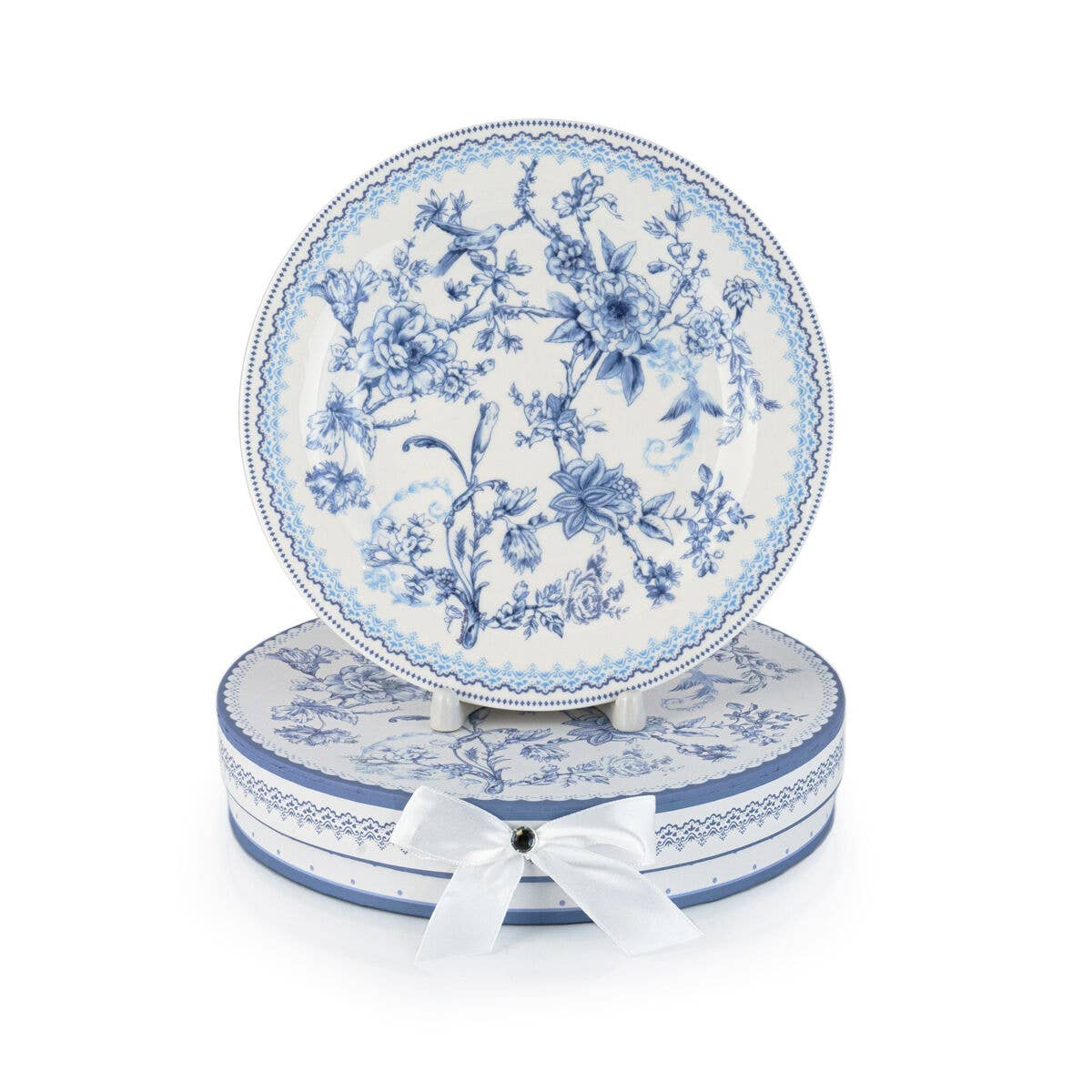 STP - Vente Assiette - Ensemble de 2 assiettes à dessert en porcelaine à fleurs bleues dans une boîte cadeau5
