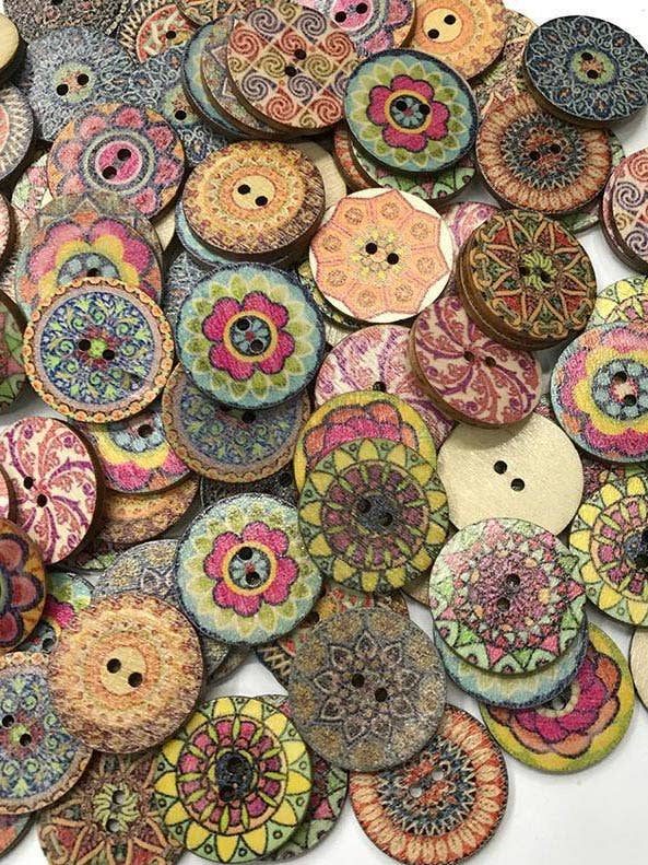 RANDOM COLOR About 100Pcs Multi-Color Wooden Round Sewing Buttons For DIY Craft Decoration for wholesale on Faire0