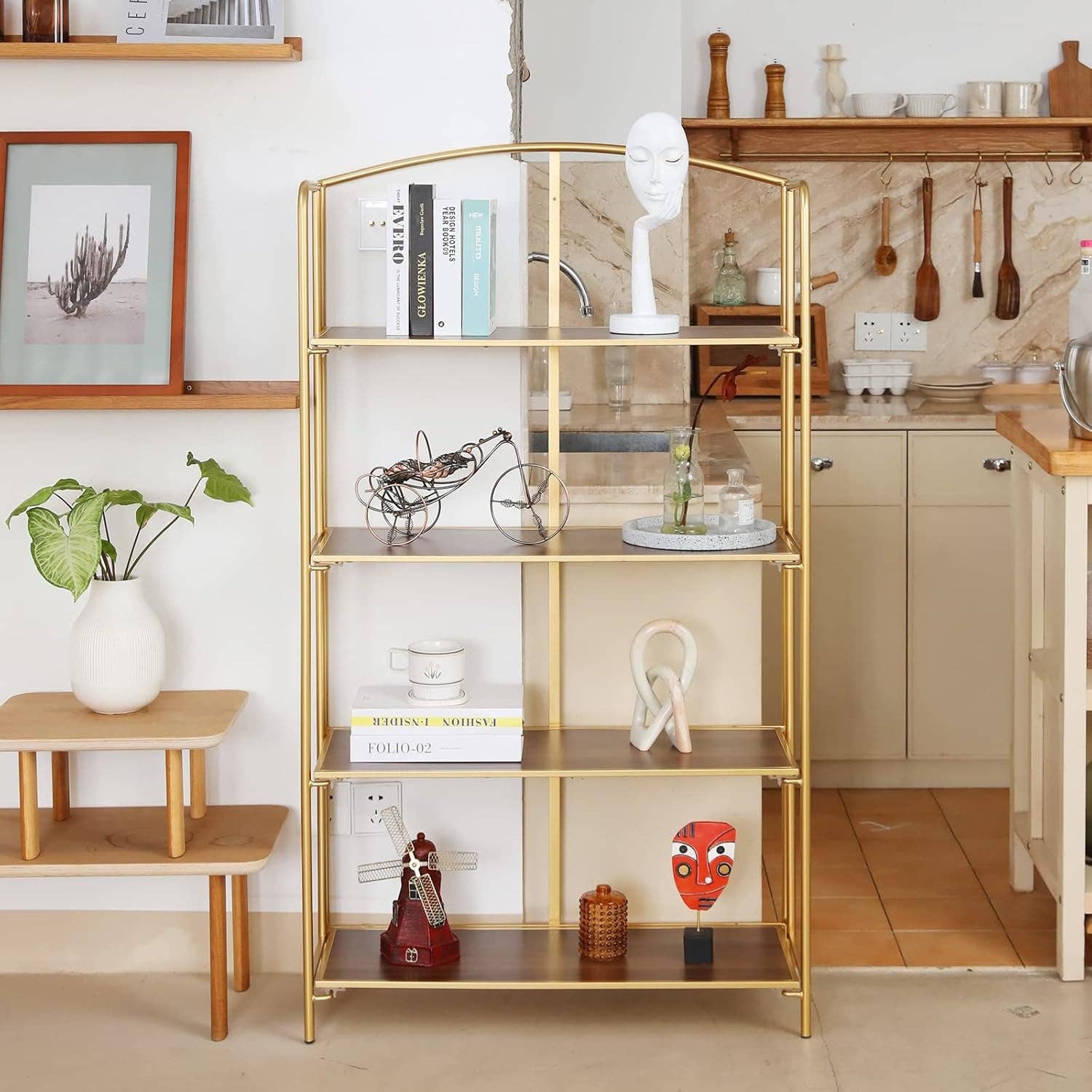 No Assembly Foldable Bookshelf 4 Tier Gold Bookcase for wholesale on Faire1