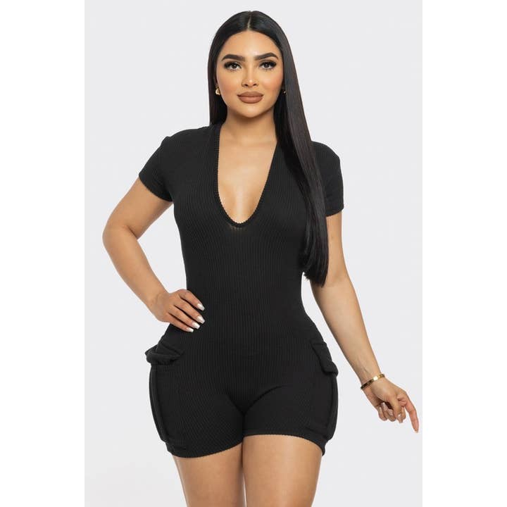 Macacão com Bolsos Cargo Canelados Sólido por atacado de SEXY STAR DESIGN INC