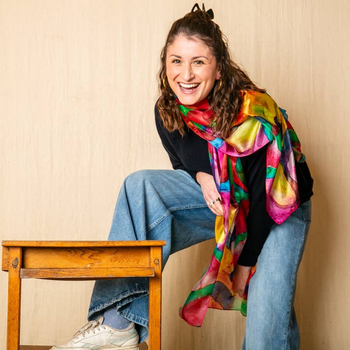 Foulard en soie grande palette aquarelle pour la vente par Tilley & Grace