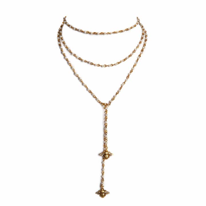 Lariat met kralen voor babybijen - Cream Pearl voor wholesale door VSA Designs Inc.