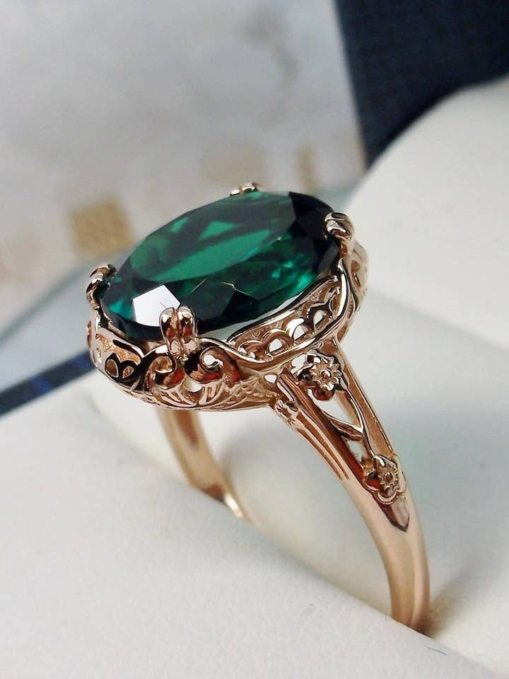 Natural Emerald Ring, Rose Gold, Edwardian Jewelry #D70z for wholesale by Silver Embrace Jewelry