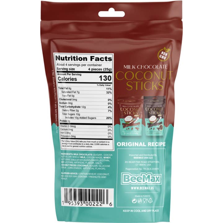 I Got Your Candy - Wholesale Chocolate Covered Sweets - Beemax Milk Chocolate Covered Coconut Sticks 3.5oz - 12ct
