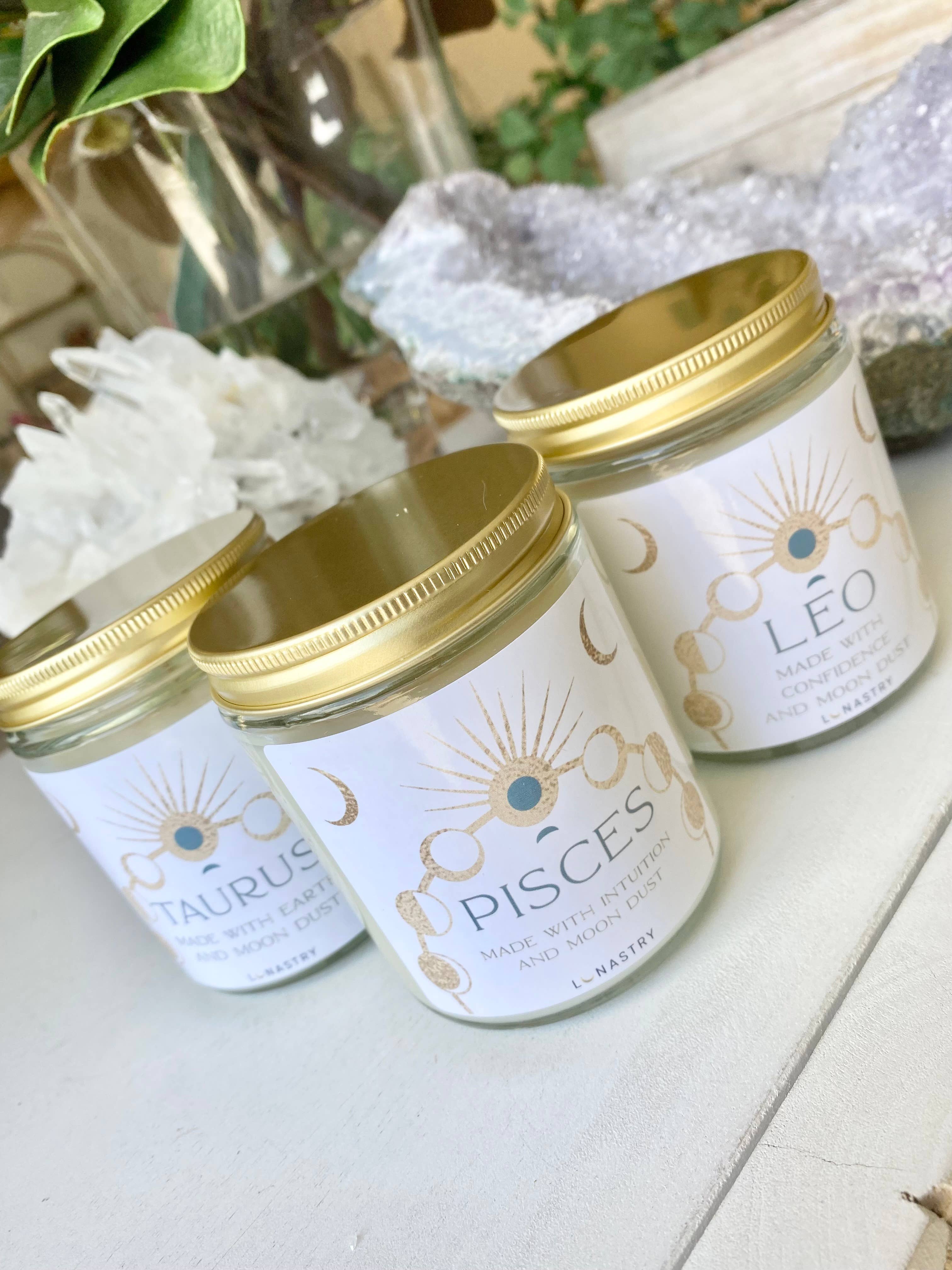 Lunastry - Wholesale Jar/filled candle - Gold Lid Zodiac Moon Phase Soy Candle