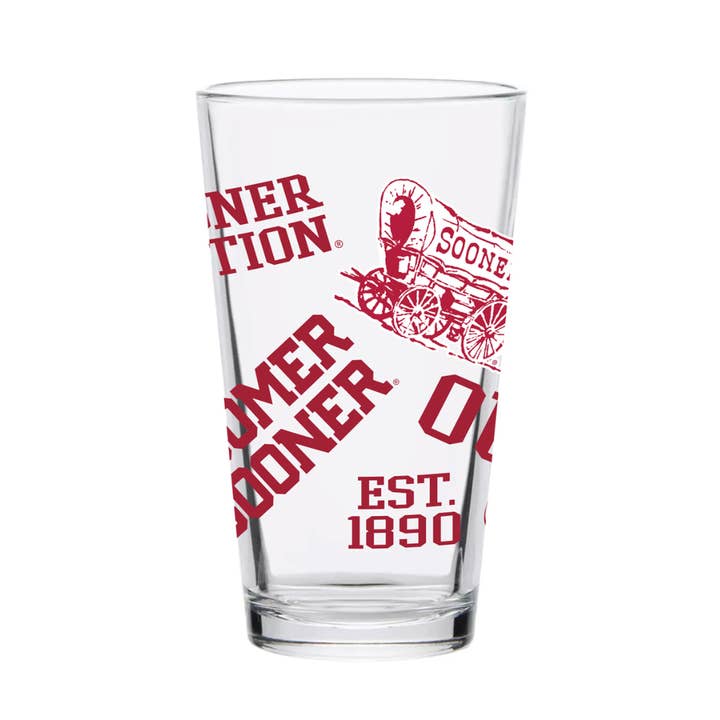 Indigo Falls - Wholesale Beer Glass/Mug - 16oz Oklahoma Sooners Medley Pint Glass