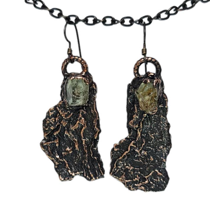 Apple Tree Bark Earrings with Raw Oregon Sunstone for wholesale by The Wacky Wanderers