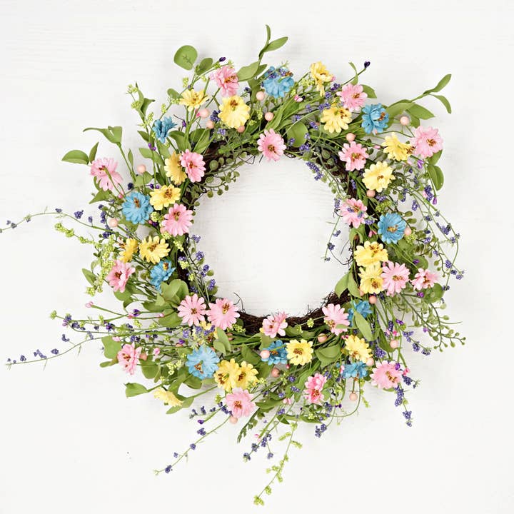 550300-22in Twig Wreath-Spring Mix Hibiscus Blossom ,Spring for wholesale by Impressive Enterprises, Inc.