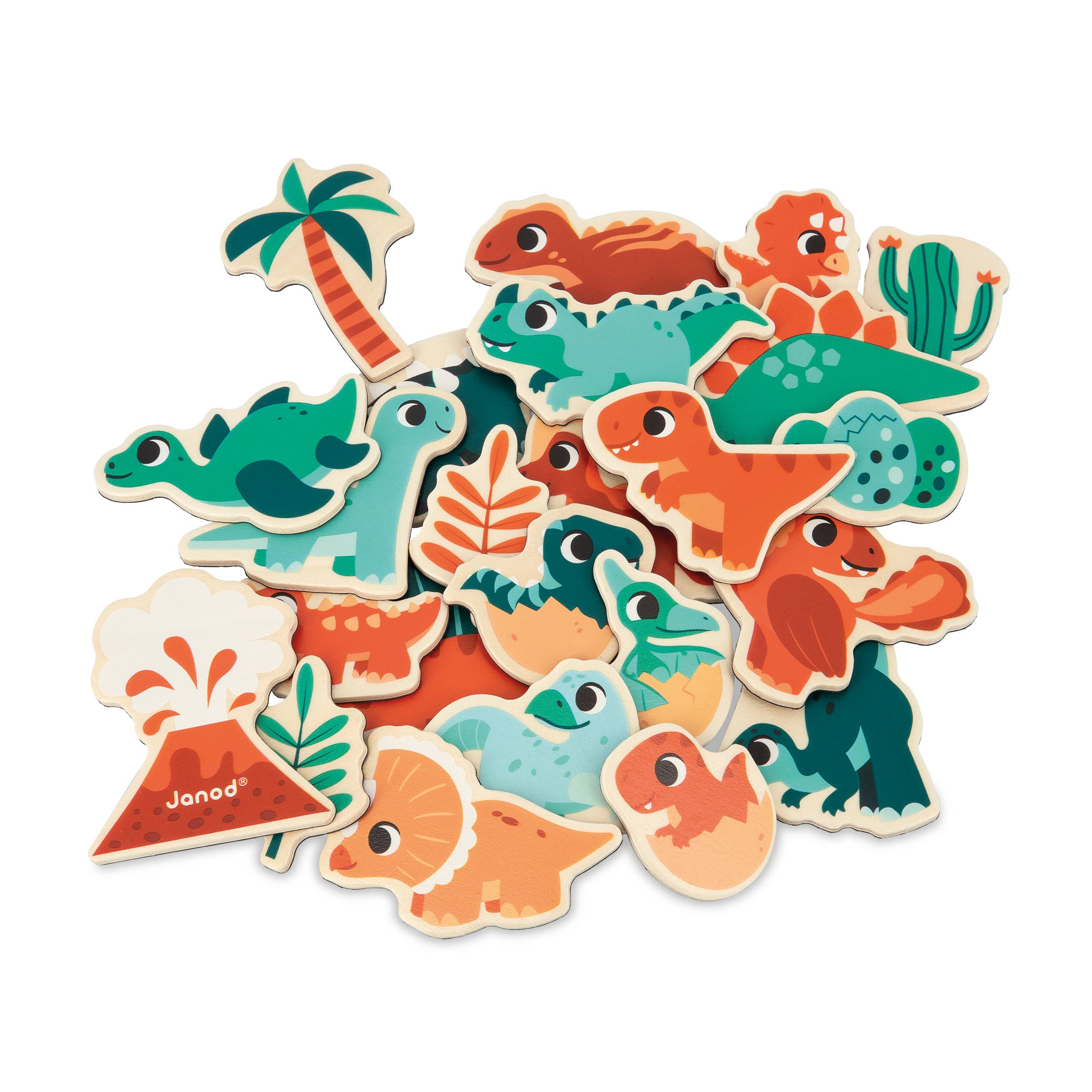 Janod - Wholesale Magnet - Kids & Baby - Set of Magnets | Dino | 24 wooden magnetic pieces | toy4