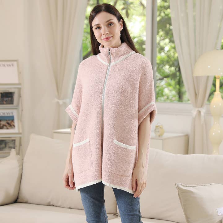 Fashion City - Wholesale Outerwear Poncho - Women's - Solid Zipper Jacket with Outlined Edges27