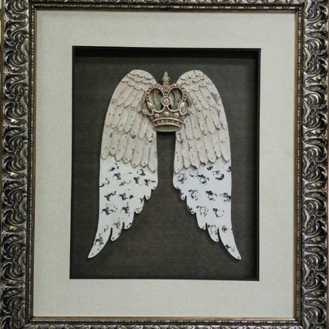 Antique White Angel Wings with Crown Hand Embellished for wholesale by Picture King