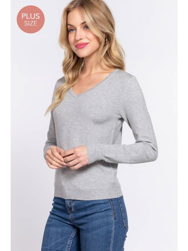Active Basic | Active USA – Großhandel Strickpullover – Damen – Basic-Pullover mit V-Ausschnitt und langen Ärmeln in Übergröße10