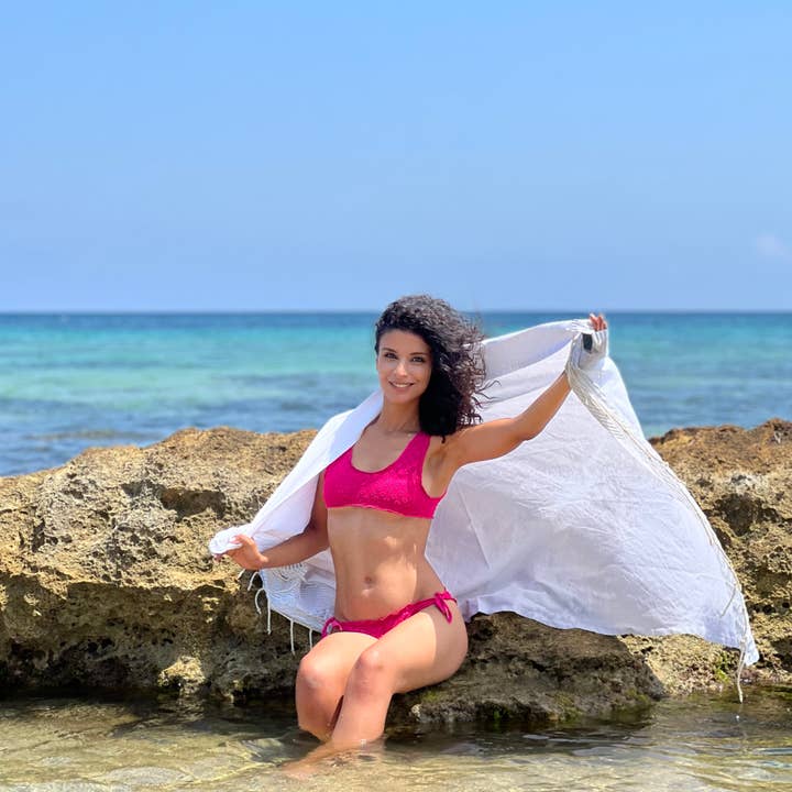 Foutas de Tunisie By Le Comptoir Paris - Vente Serviette de plage - Serviette de plage Fouta SAINT TROPEZ 1mx2m - 100% coton