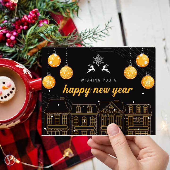 Fine Cardstock – Großhandel Neujahrskarten – Emoji-Feiertags-Grußkarten 2025 „Happy New Year“, 25er-Set