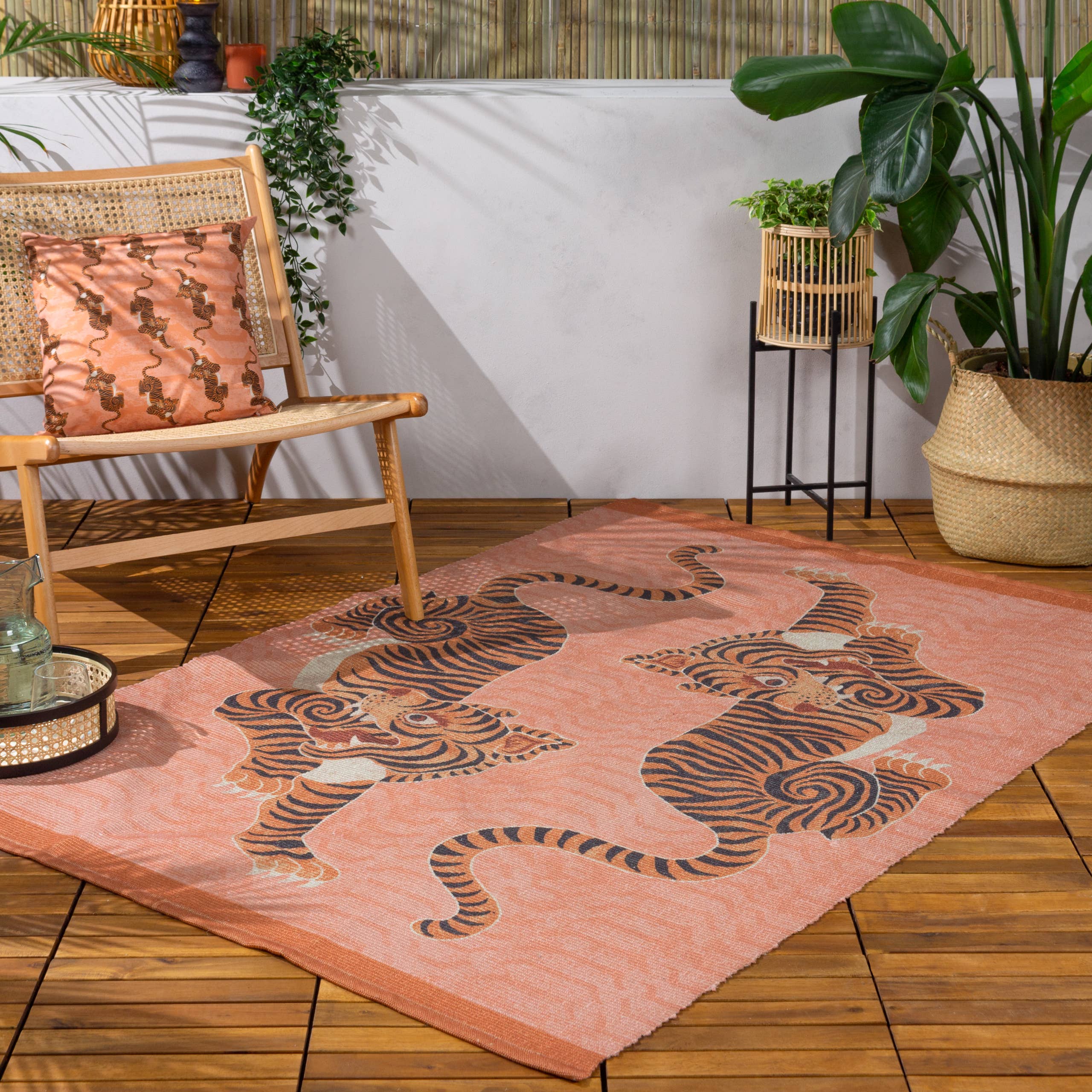 Tibetan Tiger 120x170cm Indoor/Outdoor Washable Rug Coral for wholesale on Faire0