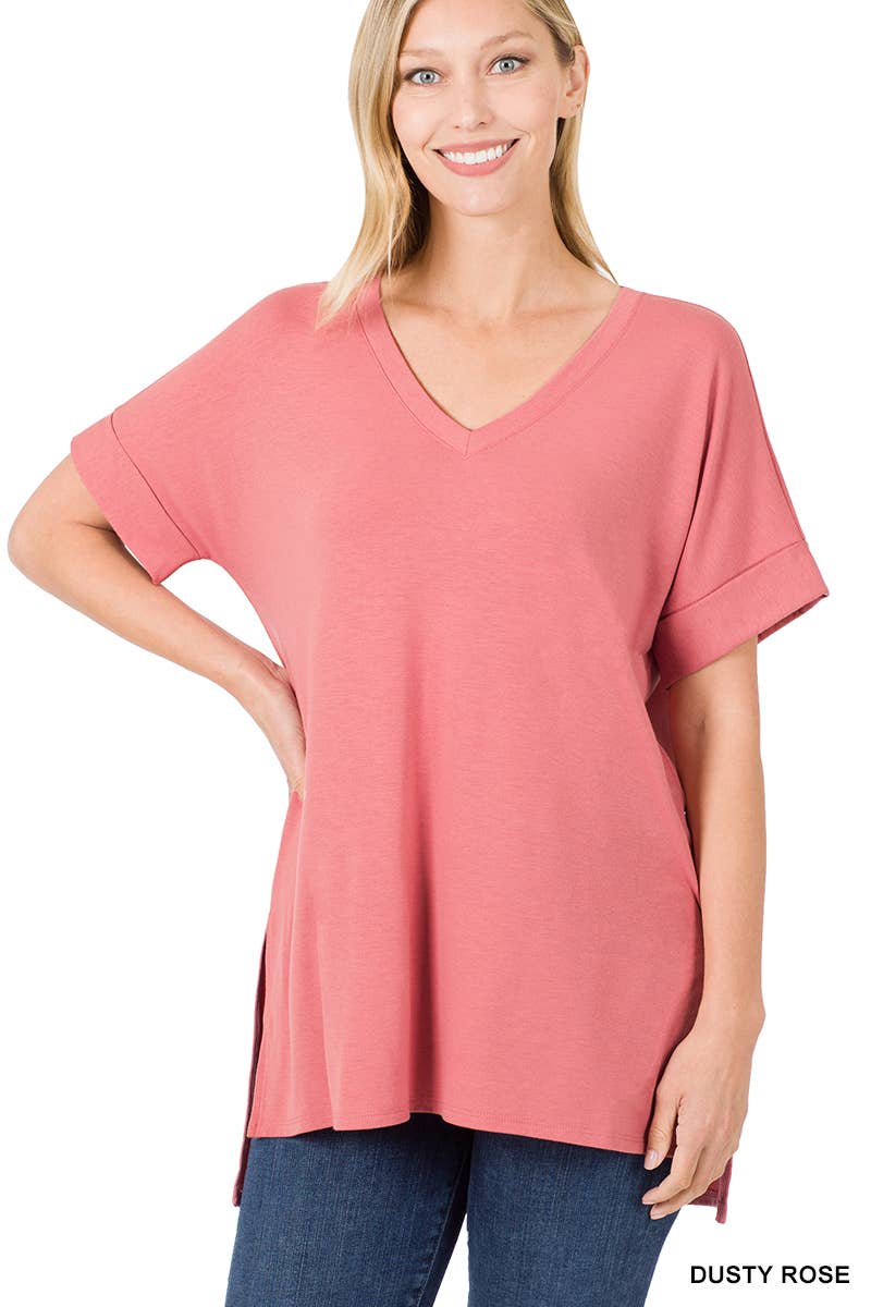 42POPS - Wholesale Tunic - Women's - `.Short Sleeve Side Slit Hi Low Hem22