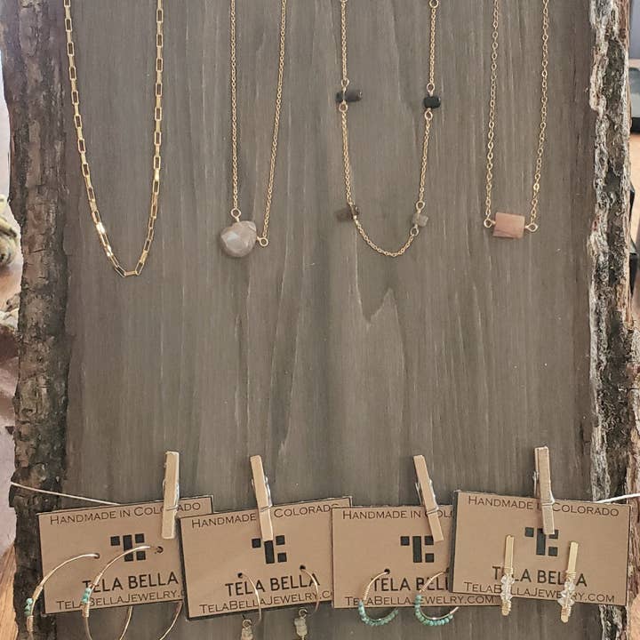 Small Standing Live Edge Wood Display for wholesale by Tela Bella Jewelry