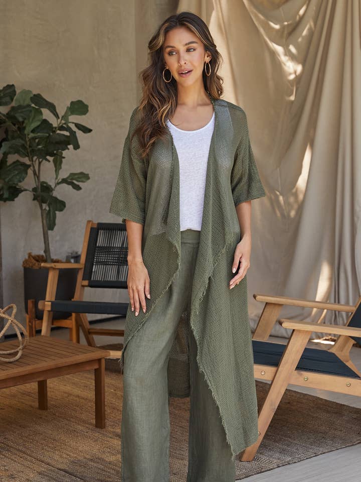 ITALIAN COTTON FISHNET DUSTER-COVER-UP(11663/154108-ARG) for wholesale by MILIO MILANO