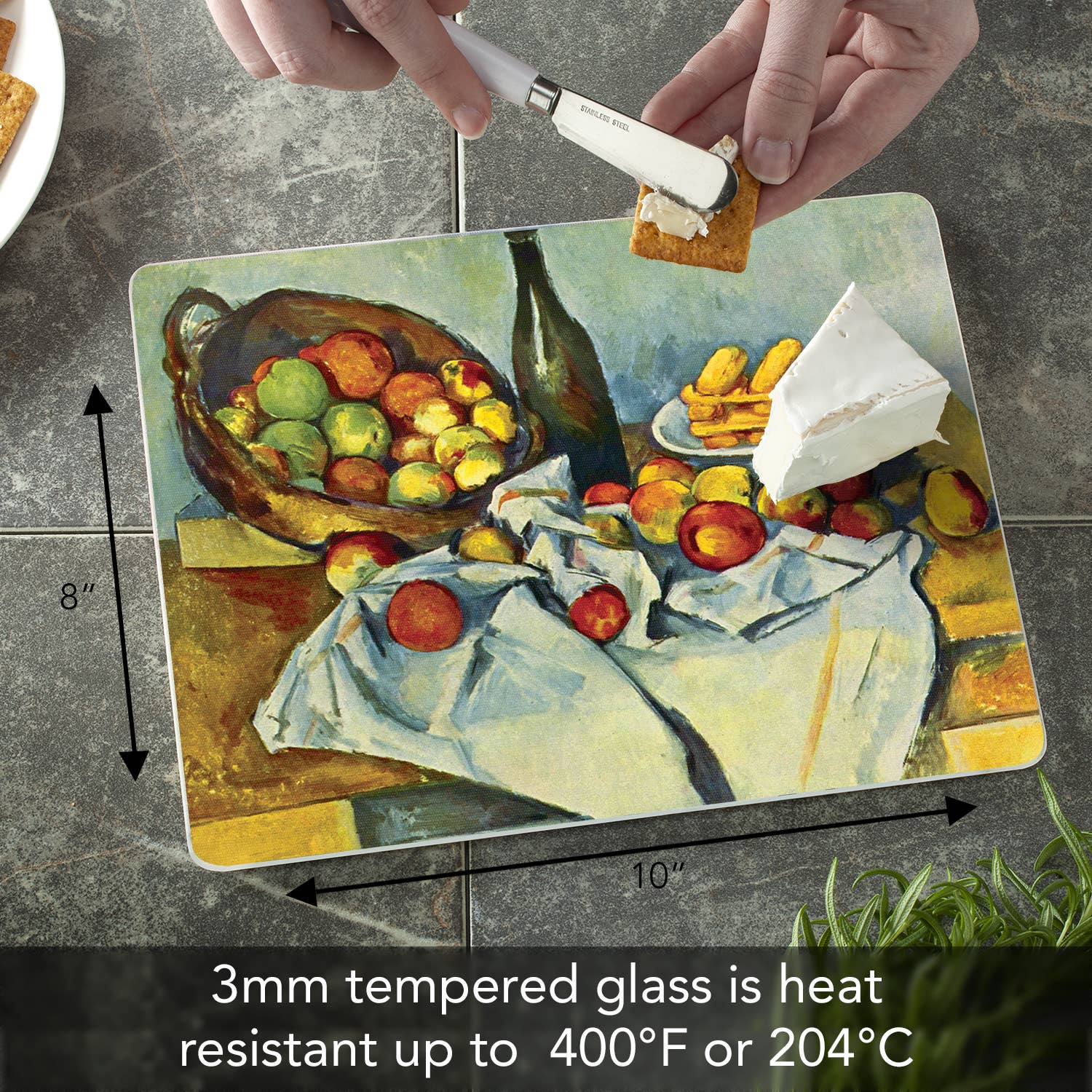 CounterArt/Highland Home/Thirstystone – Tábua de cortar por atacado – Belas Artes "Cesta de Maçãs" Tábua de Corte de Vidro 25 cm x 20 cm2