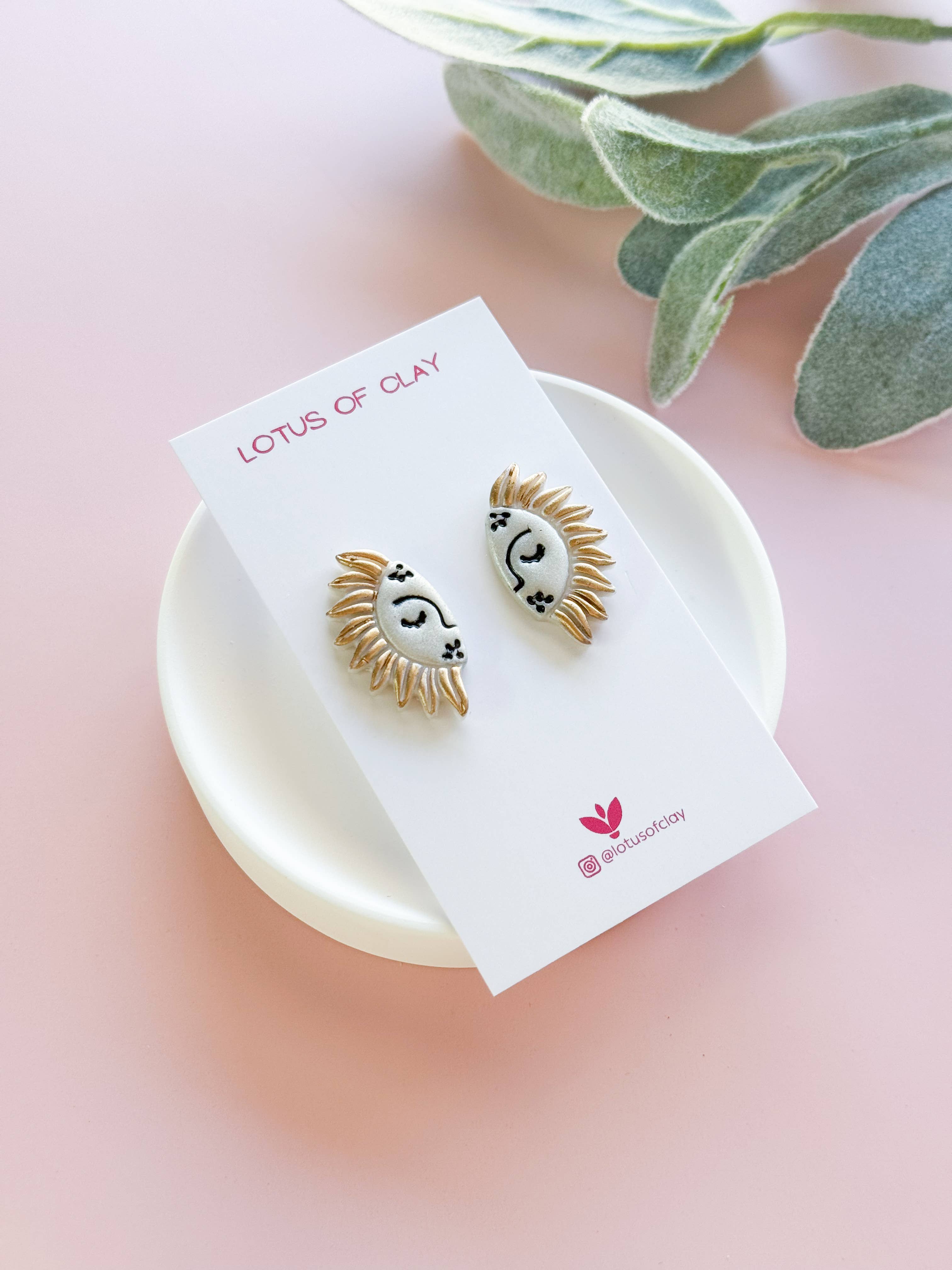 Lotus of clay - Wholesale Stud/Post Earrings - Sun statement stud earrings, handmade celestial sun studs 0