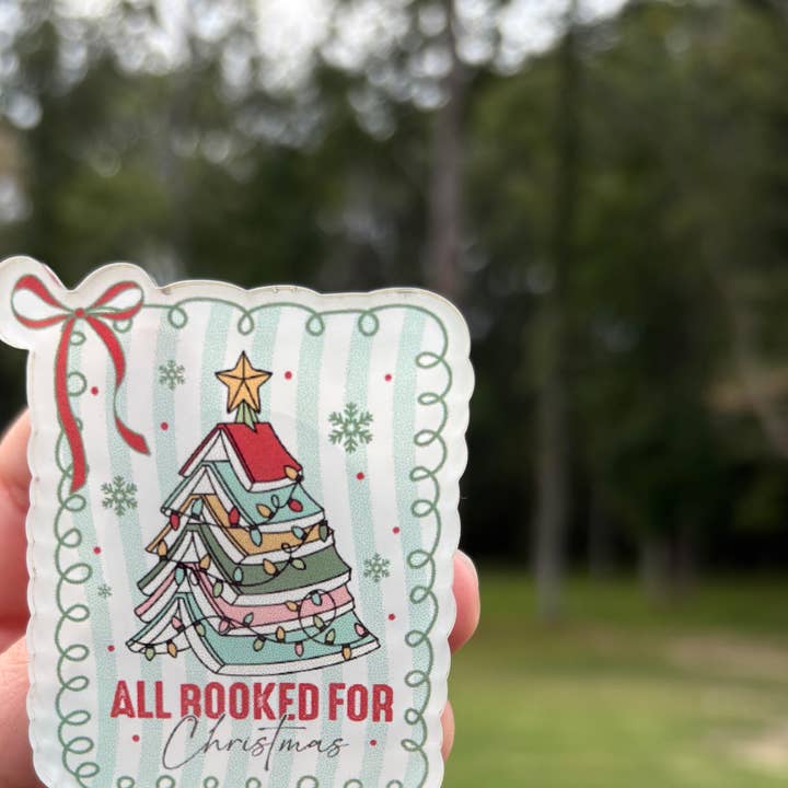 “All Booked for Christmas” Acrylic Badge Reel for wholesale by Hello Darling Designs