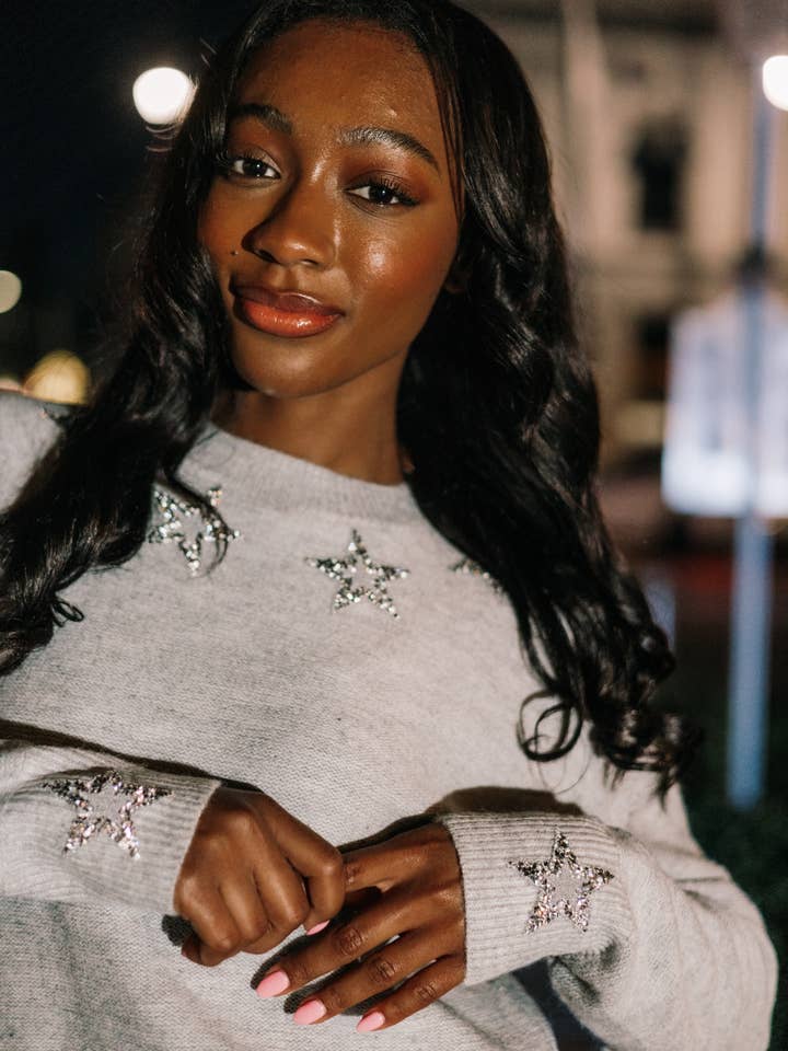 Silver Stars Gray Crewneck Sweater for wholesale by Moving Forward Designs