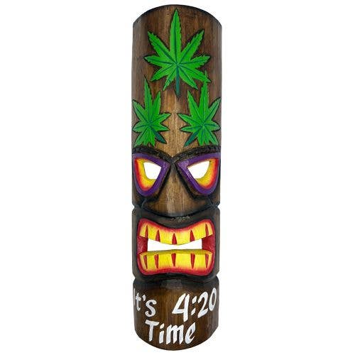 Masque Tiki en bois avec plante 4/20 pour la vente par Barry-Owen Co., Inc.
