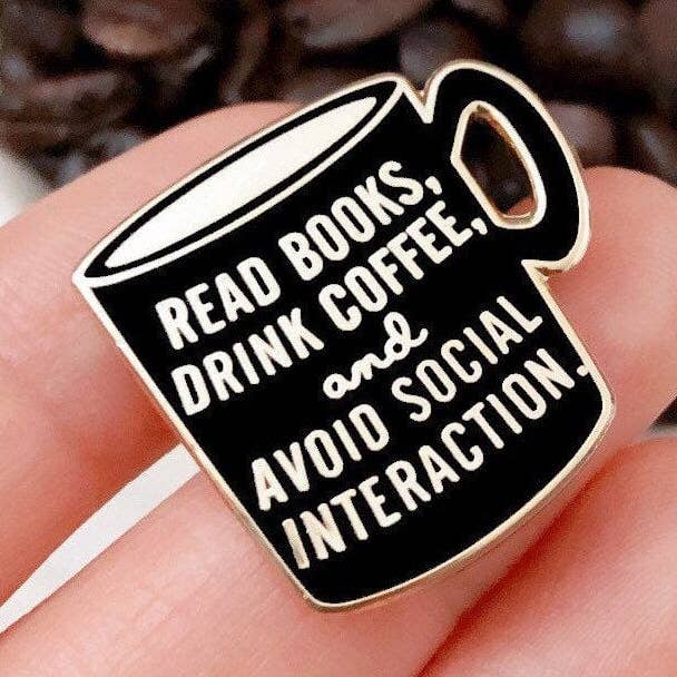 Broche émail pour lire des livres et boire du café pour la vente par My Secret Copy