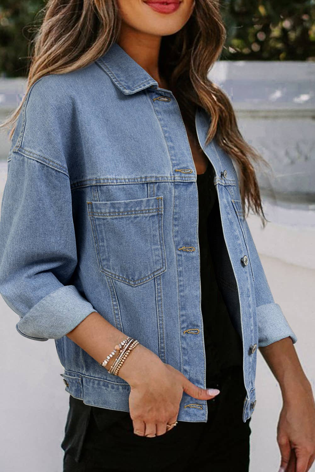 66DISCO - Wholesale Denim Jacket - Women's - Stripe Washed Oversize Pocketed Denim Jacket (S-XL)9
