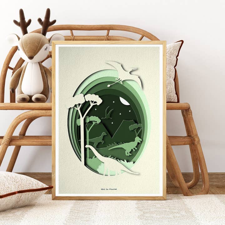 Poster A4 Dinosauri in effetto carta ritagliata per la vendita all'ingrosso da parte di Nini La Fourmi