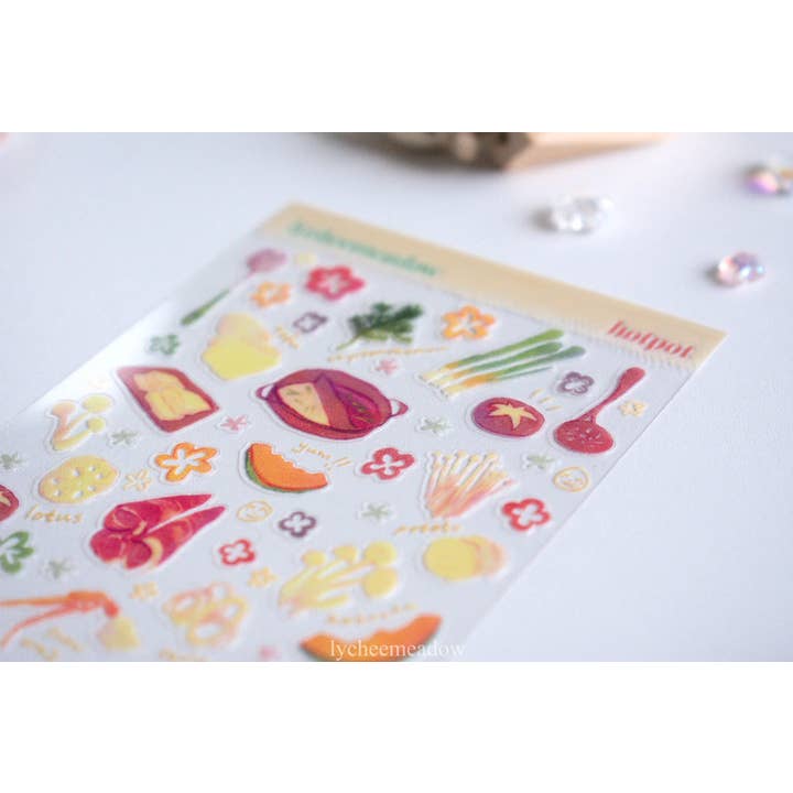 Hotpot Clear Sticker Sheet for wholesale by Lycheemeadow