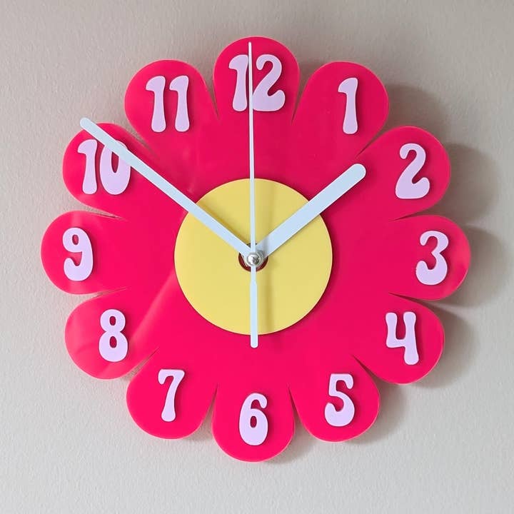 Shelfish Modern – wholesale Wall clock – Mini Retro Vintage 1970s Inspired Daisy Wall Clock -Funky Wall Clock - Retro Clock - Flower Power -Mini Clock - Kitchen Clock - Flower Clock3