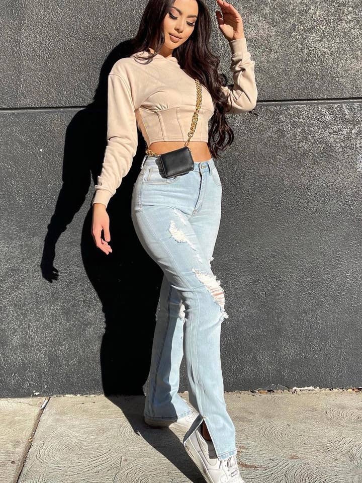 DG7025HL - 💖💖 Jean taille haute fendu sur le côté Killing 'Em Kindly pour la vente par TOP TIER