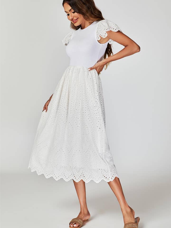 Jersey Broderie Midi Dress In White for wholesale on Faire3
