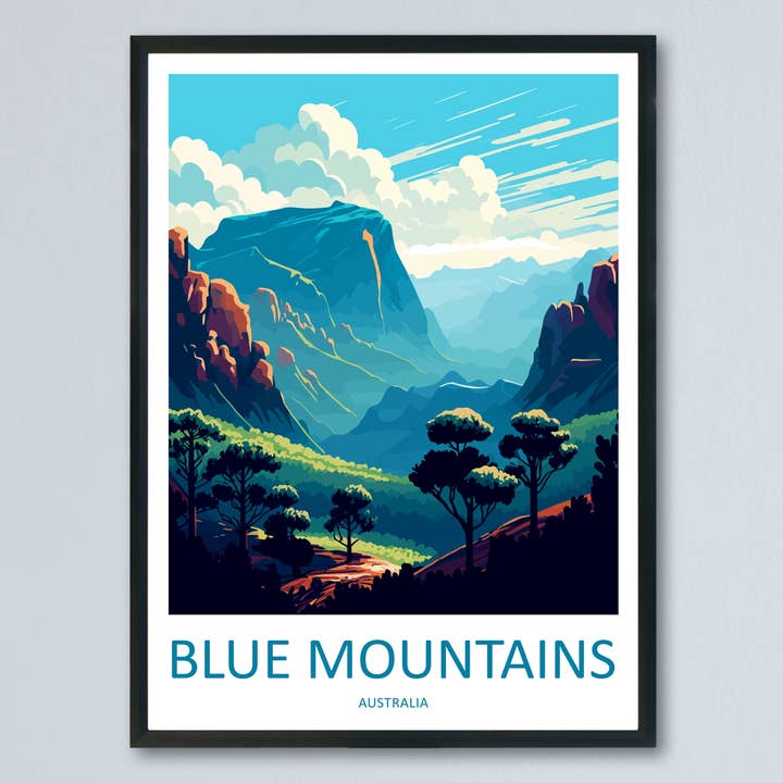 Reiseplakat der Blauen Berge Australien für den Großhandel von TravelzonaArt