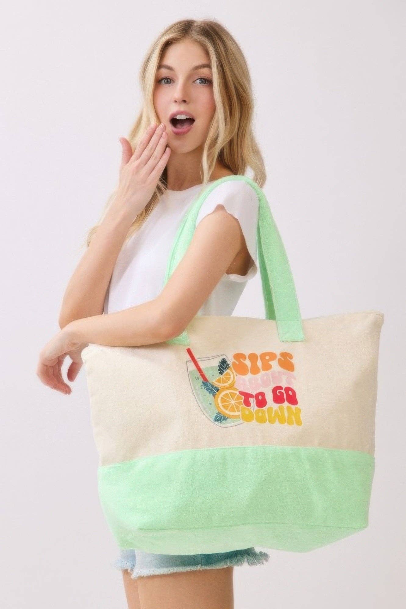CC Wholesale Clothing - Wholesale Tote Bag - Women's - Sips About To Go Down Terry Tote6