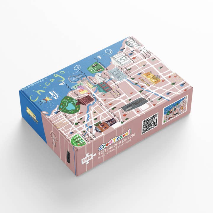 Explorez le puzzle de 100 pièces de Chicago avec carte QR Code pour la vente par Cre8Travel