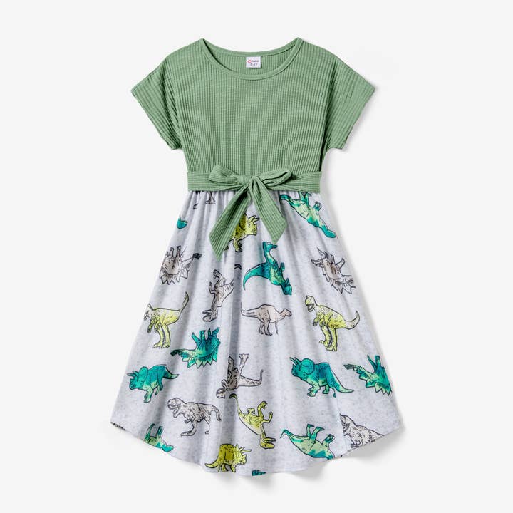 JadeGreen Family Matching Green Spliced Allover Dinosaur Romper for wholesale on Faire1