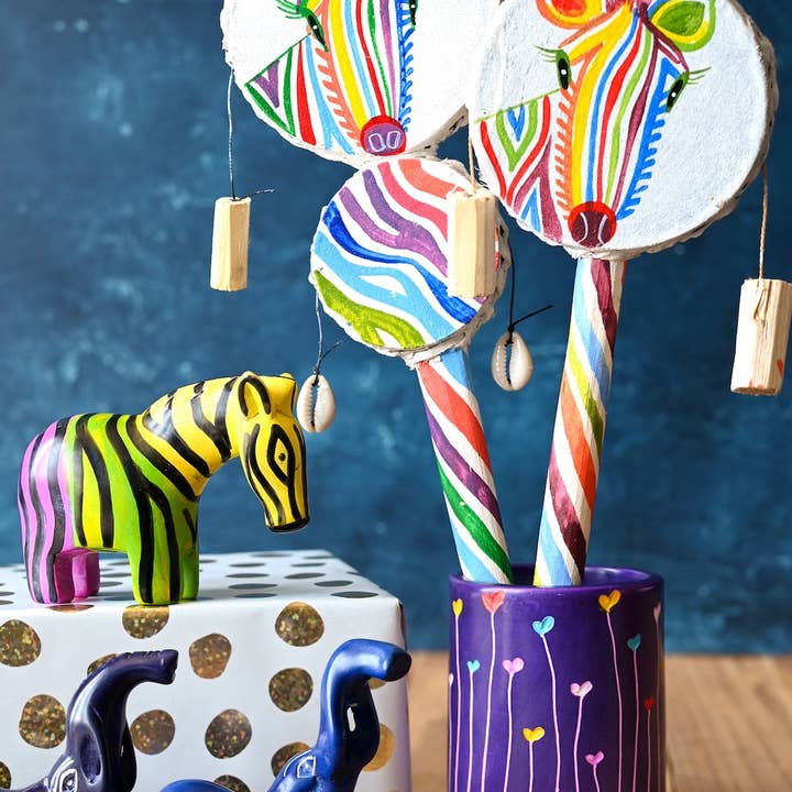 Swahili | AFRICAN MODERN - Wholesale Musical Toy - Kids & Baby - Double Reversible Rainbow Zebra Spin Drum1
