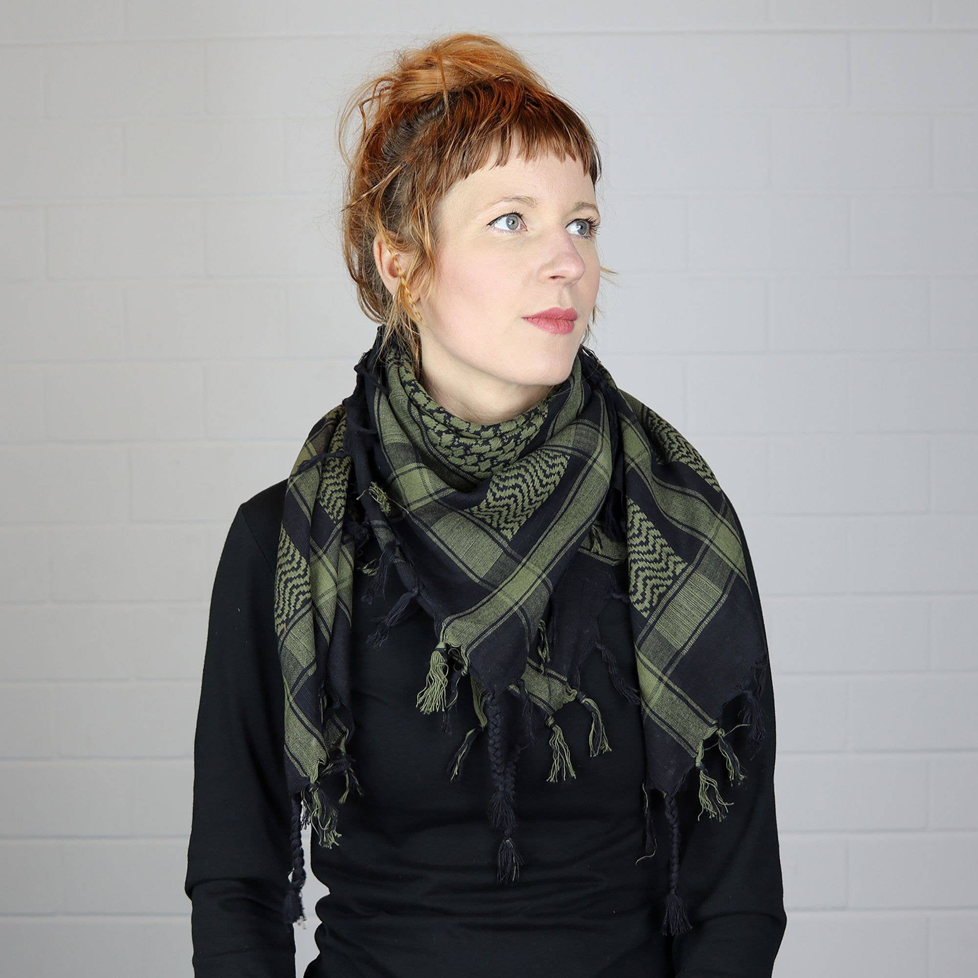 Tribal Trade GmbH – Großhandel Schal – Unisex – Palituch - Schwarz - Grün-Olivgrün - Kufiya PLO Tuch6