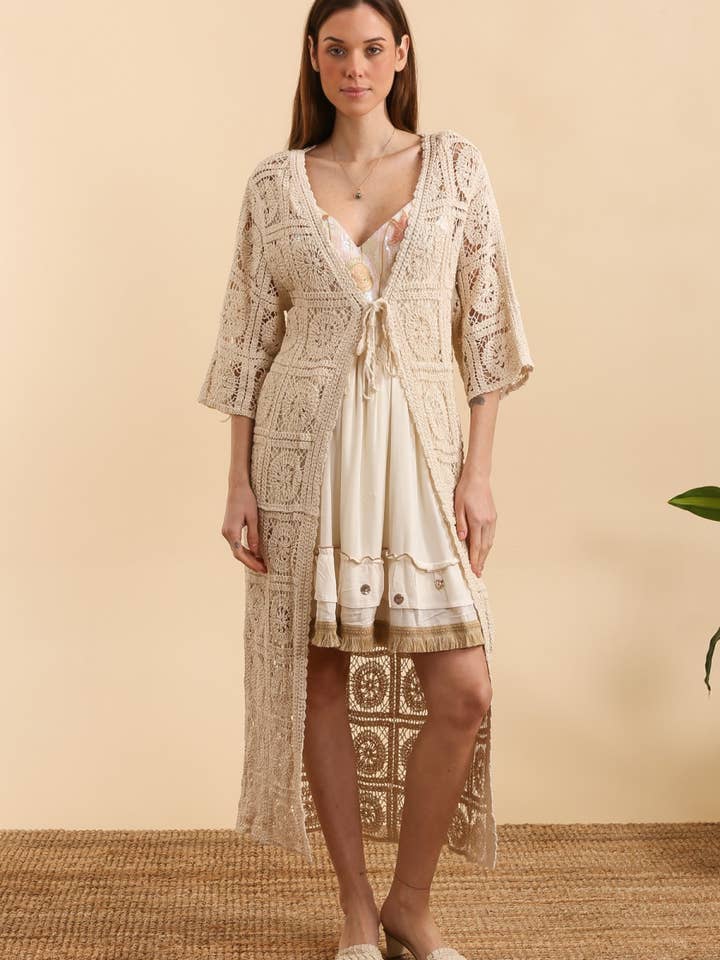 MOOYA - Wholesale Outerwear Vest - Women's - Long crochet cardigan with long sleeves - IN3810