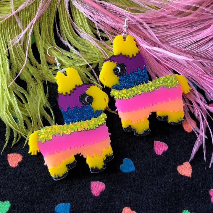 Æsel Piñata Øreringe, Laser Cut Akryl, Plastic smykker for engroshandel hos I'm Your Present