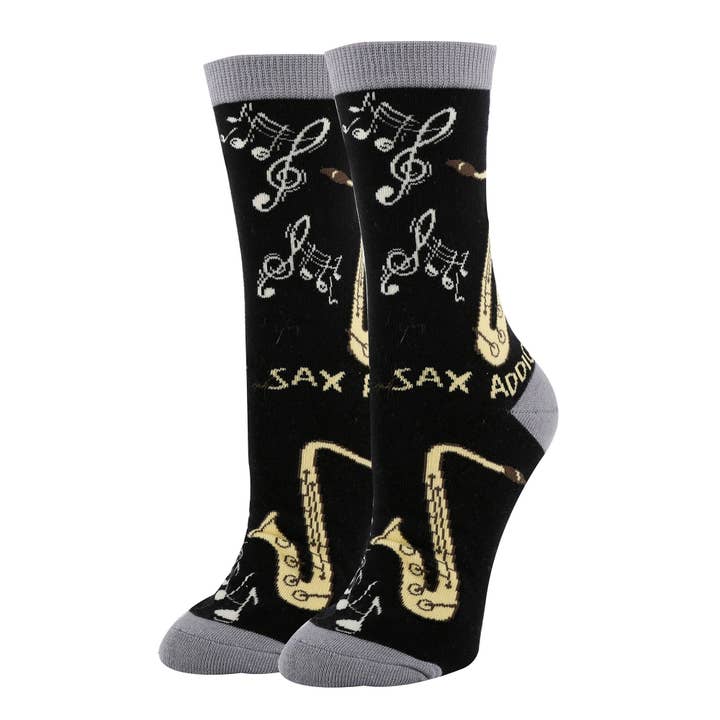Sax Addict | Women's Funny Cotton Crew Socks for wholesale by Oooh Yeah/Sock It Up/Oooh Geez Slippers