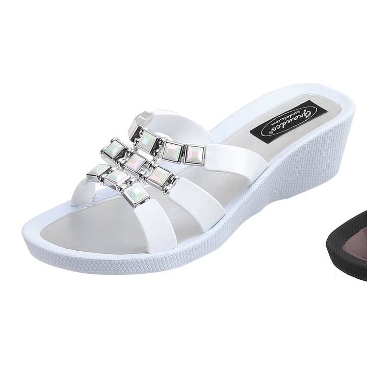 Toboggan compensé en onyx, 6-11, blanc pour la vente par Grandco Sandals