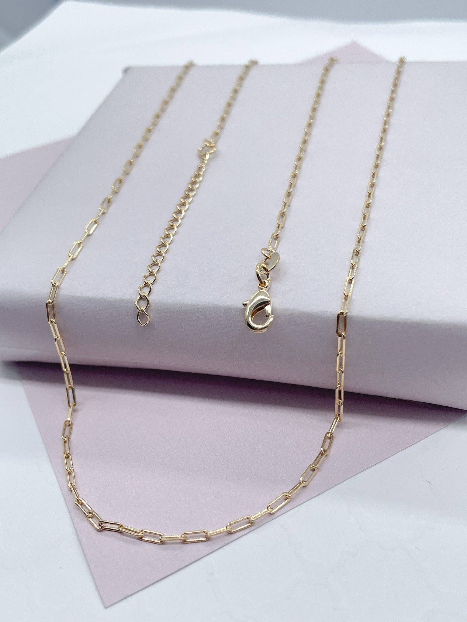 Milie - Wholesale Link & Chain Necklace - 18k GF 2mm Dainty Paper Clip Chain Necklace6