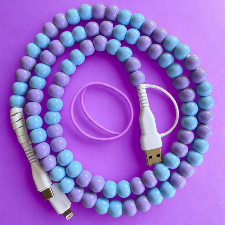 Blue & Purple Beaded 4-IN-1 Charging Cable for wholesale by The Onion Patch