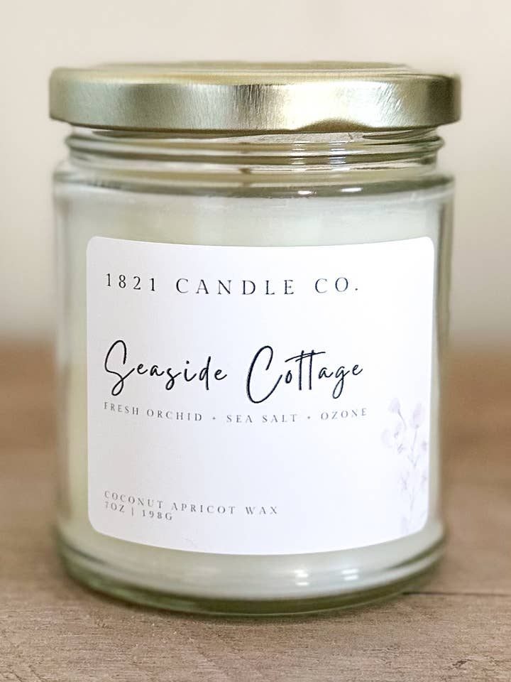 Seaside Cottage 7oz Candle | Coconut Apricot Wax for wholesale by 1821 Candle Co.