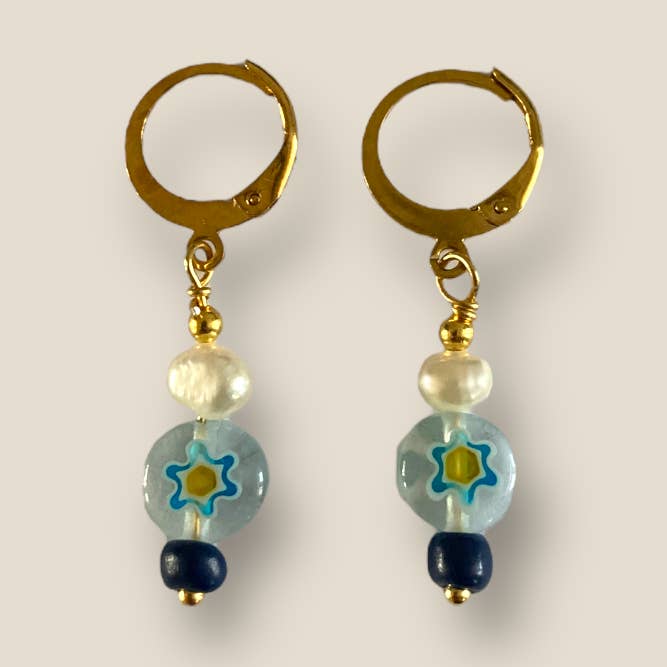 Boucles d'oreilles Lizzy or - bleu pour la vente par La Eva Store