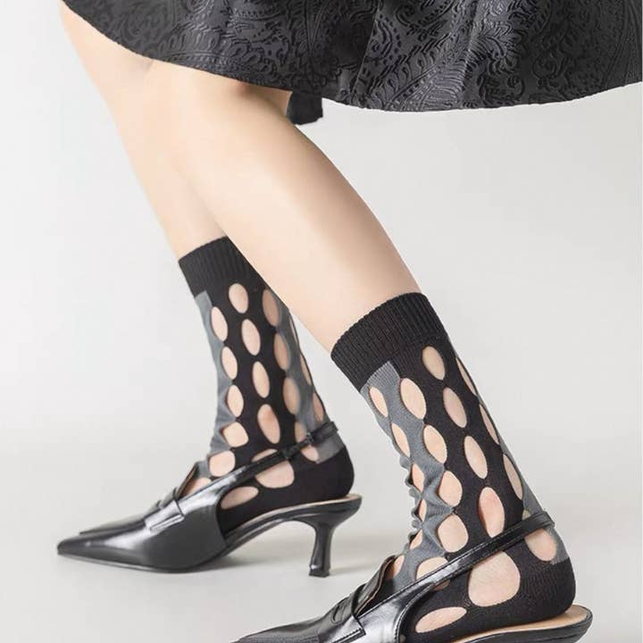 LadyJuneAccessories - Wholesale Socks - Women's - Elegance Oval Cut-Out Mesh Socks6