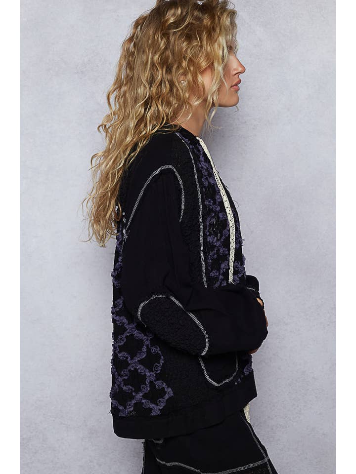 Pol Clothing - Wholesale Jacket - Women's - Balloon Sleeves Lace Solid Knit Hoodie Jacket SALE3